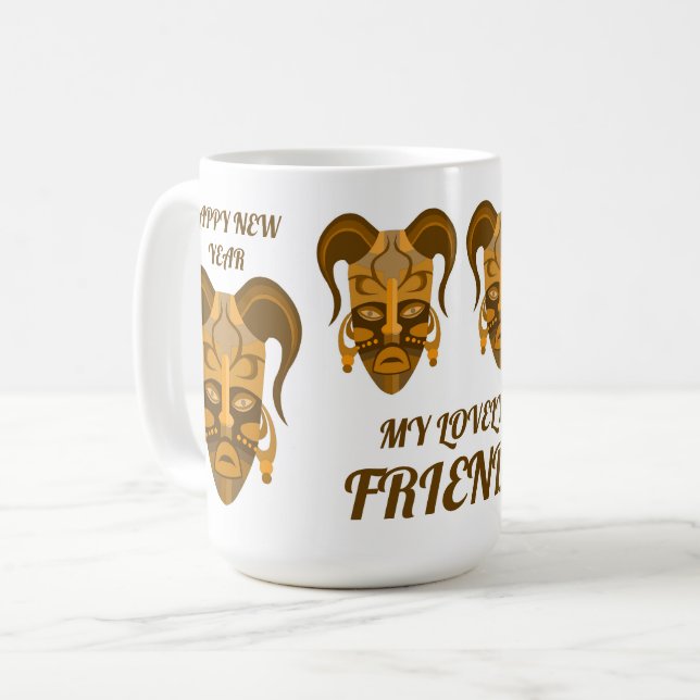 MUG MED TARDITIONELL MASKKONST KAFFEMUGG (Framsida vänster)