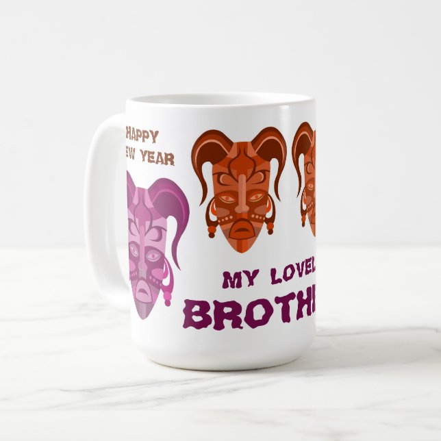 MUG MED TARDITIONELL MASKKONST KAFFEMUGG (Framsida vänster)