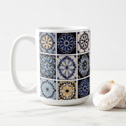Mug - Moroccan Zellige Mosaic Navy Mustard Tile Kaffemugg