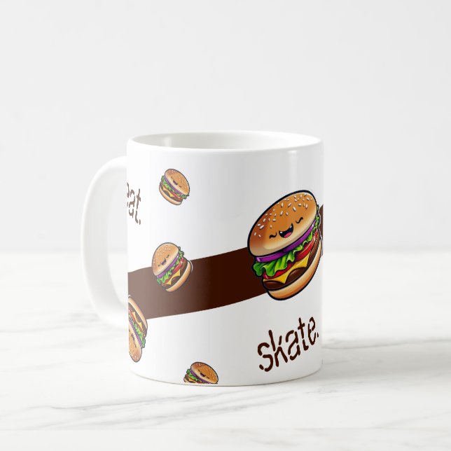 Mug motif burger kawaii "eat skate repeat" kaffemugg (Framsida vänster)