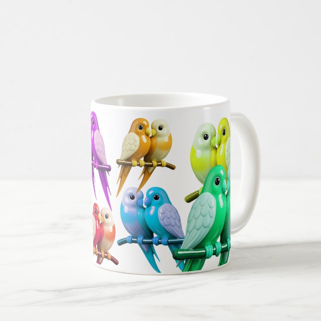 Mug oiseaux perchés en couple aux couleurs vives,  kaffemugg (Framsida höger)
