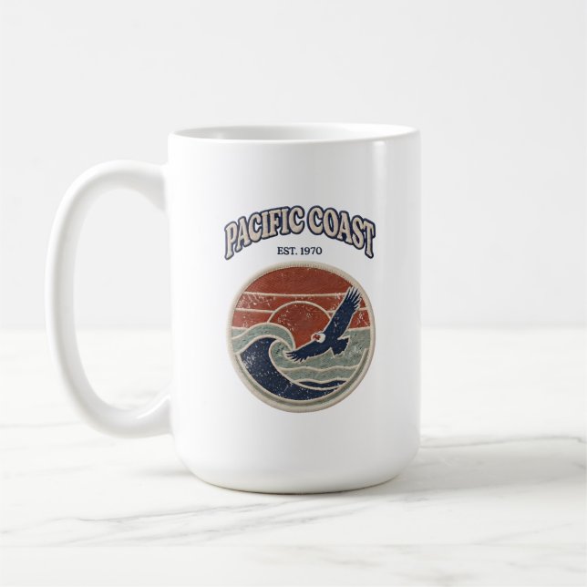 Mug Pacific Coast Retro Vintage Solnedgång & Havsv Kaffemugg (Vänster)