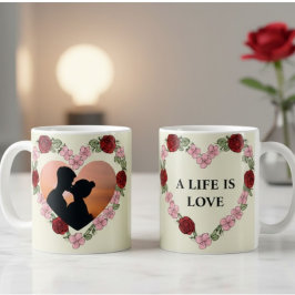 Mug Personnalisé Photo – Cadre Cœur Floral Kaffemugg