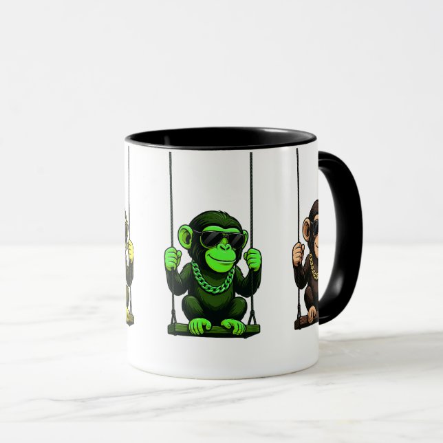 Mug série de singes cartoon sur balançoires. mugg (Framsida höger)