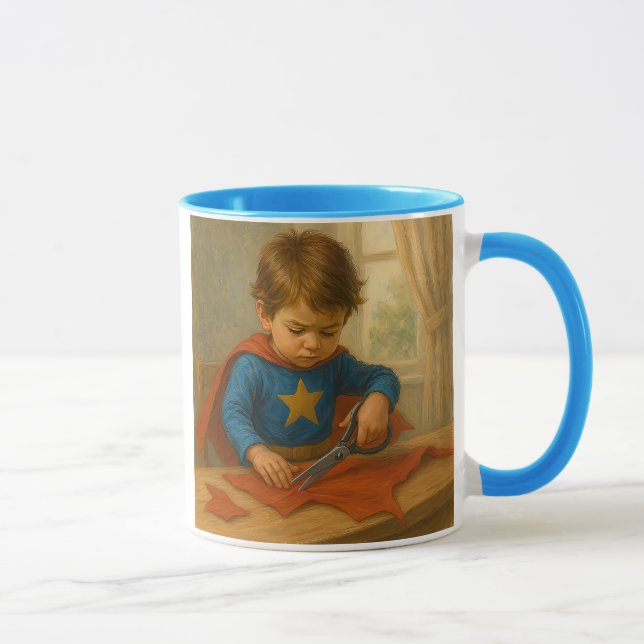 Mug un enfant fabrique son déguisement. mugg (Höger)
