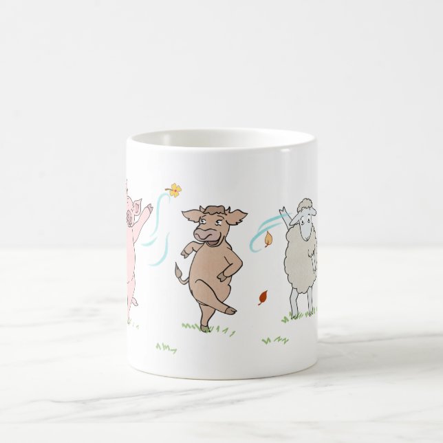Mug vegan, cochon, vache et mouton qui dansent kaffemugg (Center)