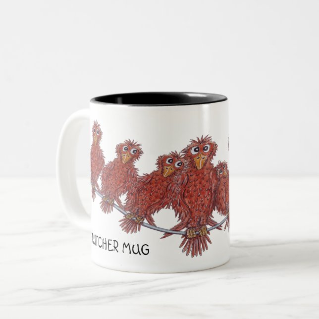 Mug With Bird Cartoons Två-Tonad Mugg (Framsida vänster)