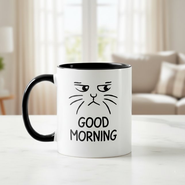 Mug with Cat, good morning, grumpy cat Två-Tonad Mugg (Skapare uppladdad)