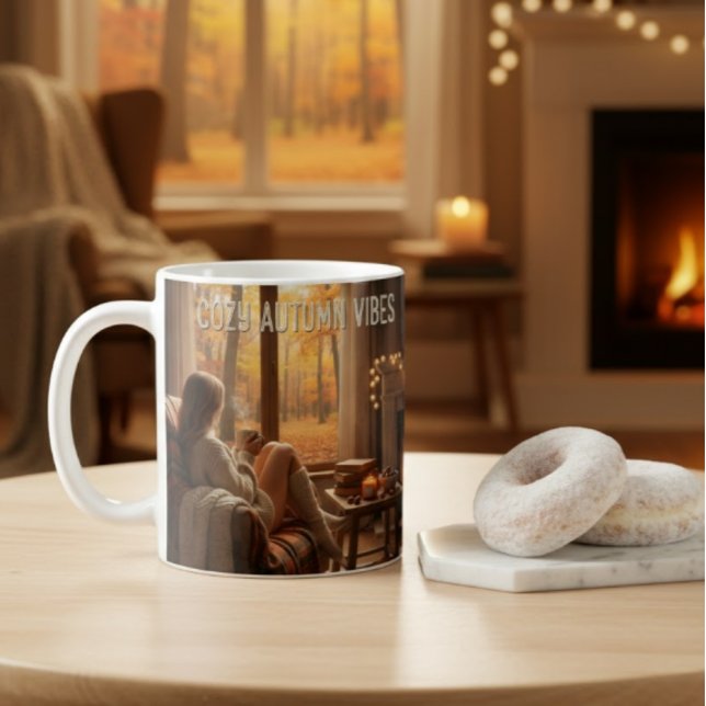 MugCozy Autumn Vibes Mug (Fireplace &(Custom Name) Kaffemugg (Skapare uppladdad)