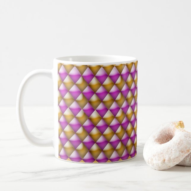 Mugg-3-D-diamanter i Magenta och Guld Kaffemugg (Med munk)