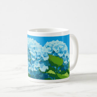mugg adorberad med en pixelbildsblå hydrangeas