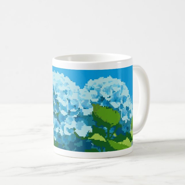 mugg adorberad med en pixelbildsblå hydrangeas (Framsida höger)