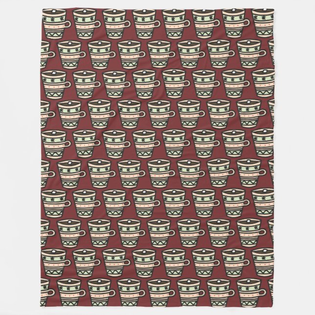 Mugg av kakao med Marshmallow Mönster Burgundy Fleecefilt (Framsidan)