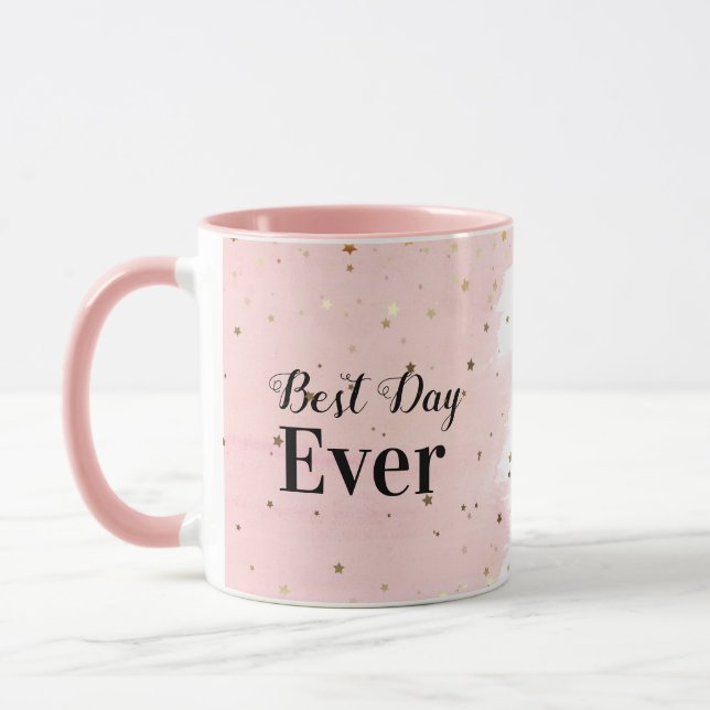 Mugg-Bästa dagen någonsin med stjärnor i Rosa Mugg (Vänster)
