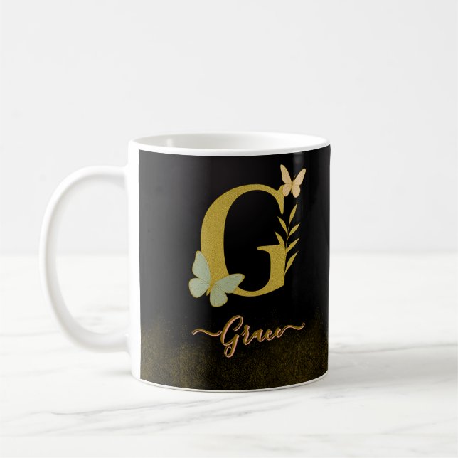 Mugg-design för fjäril guld Brev G-fjäril Kaffemugg (Vänster)