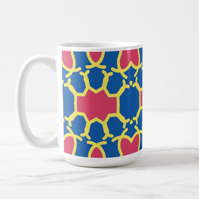 Mugg, en levande flerfärgad sömlös mönsterdesign kaffemugg (Vänster)