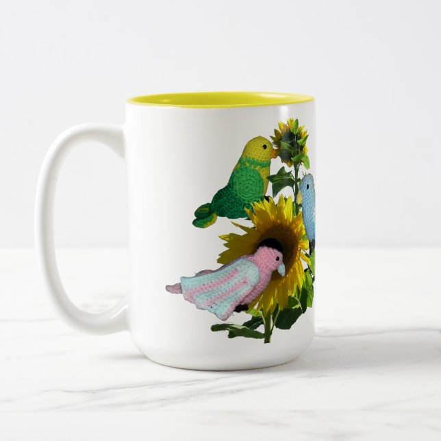 Mugg - Fåglar på solros Namn över blomma (Vänster)