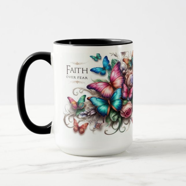 Mugg Faith over Fear" Vibrant Butterfly Mugg (Vänster)