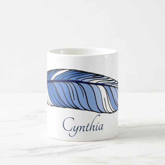 Mugg - Fjäder och Namn i Blått (Center)