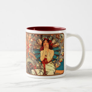Mugg för Alphonse Mucha Nouveau nätt damkaffe