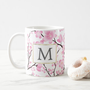 mugg för anpassade för rosa blommar för vit
