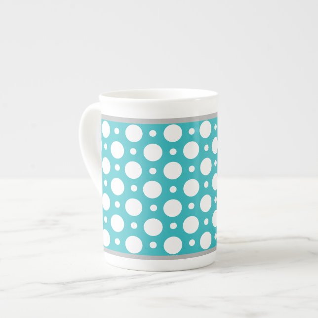Mugg för benporslin för polka dots för Cafeturkos (Framsida vänster)