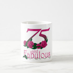 mugg för blomma för rosa ros för 75:efödelseda