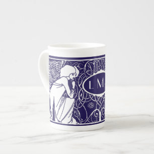 Mugg för china för art nouveauänglarMonogram Benporslin Mugg