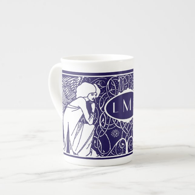 Mugg för china för art nouveauänglarMonogram Benporslin Mugg (Framsida vänster)