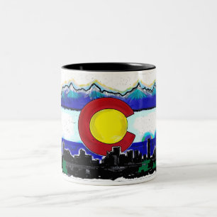 Mugg för kaffe för Colorado flaggadenver horison