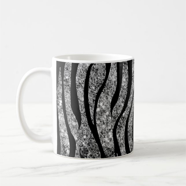 Mugg för kaffe för silverglitter- och svartzebra (Vänster)