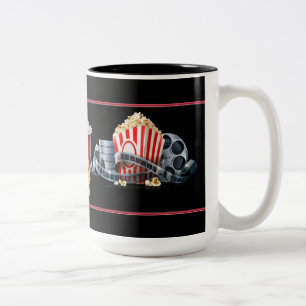 Mugg för kaffe för svart för filmnattPopcorn