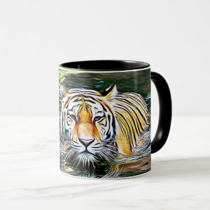 Mugg för kaffe för tigerreflexionsDigital konst