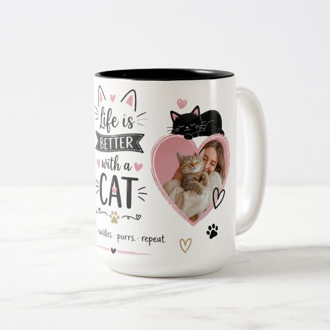 Mugg för kattälskare med anpassade foton (Framsida höger)