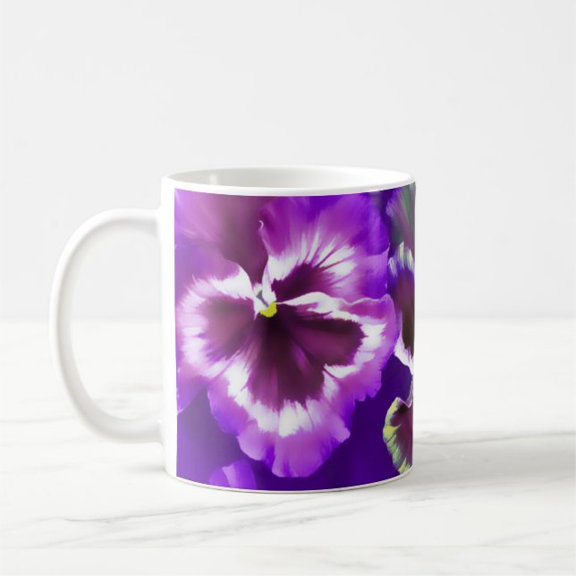 Mugg för konst för Pansiesblomma lilor stylised (Vänster)
