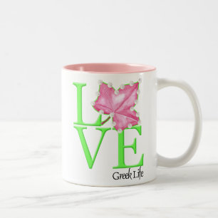 Mugg för liv för rosa- och gröntkärlek grekisk