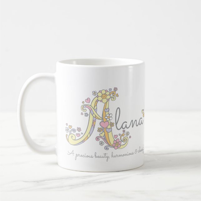 Mugg för monogram för Alana brev A känd menande (Vänster)