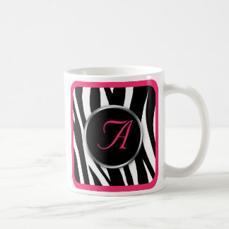 Mugg för Monogram för chic zebra tryckbär rosa