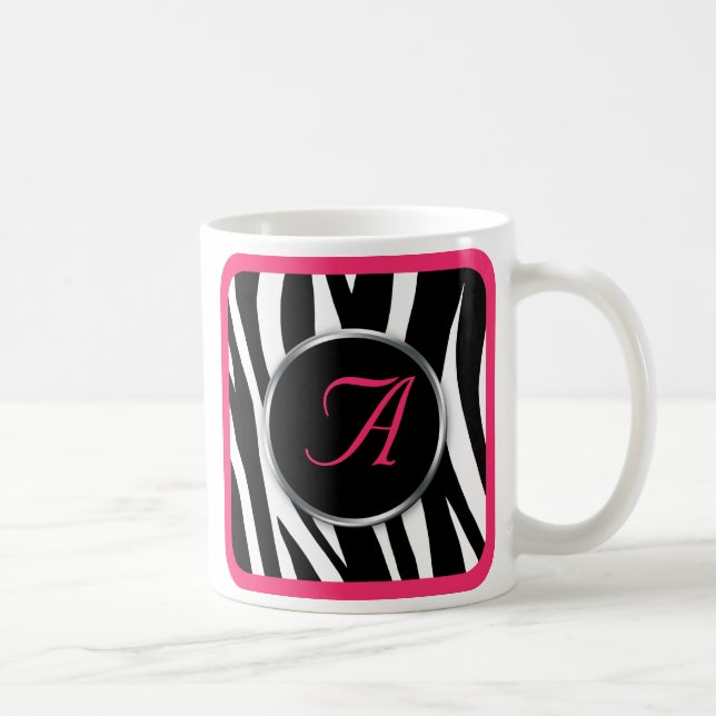 Mugg för Monogram för chic zebra tryckbär rosa (Höger)