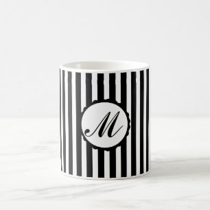 Mugg för Monogram för randig randsvartvit