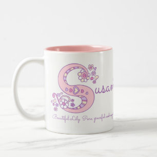 Mugg för monogram för Susan känd menande