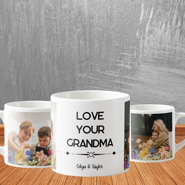 Mugg för mormor i Modern Photo Collage Espressomugg (Timeless Memories: A Modern Photo Collage Mug for Grandma)