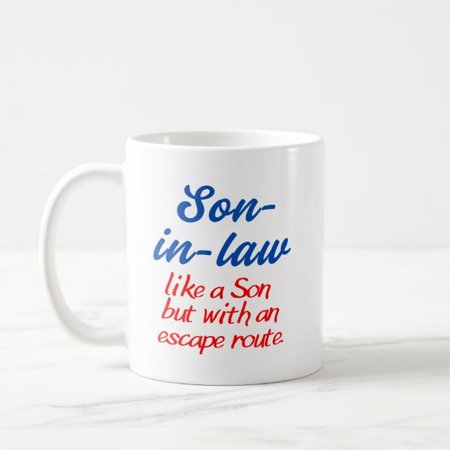 Mugg för skämt till svärson. Mugg till svärson.   (Vänster)
