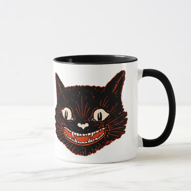Mugg för vintageHalloween svart katt (Höger)