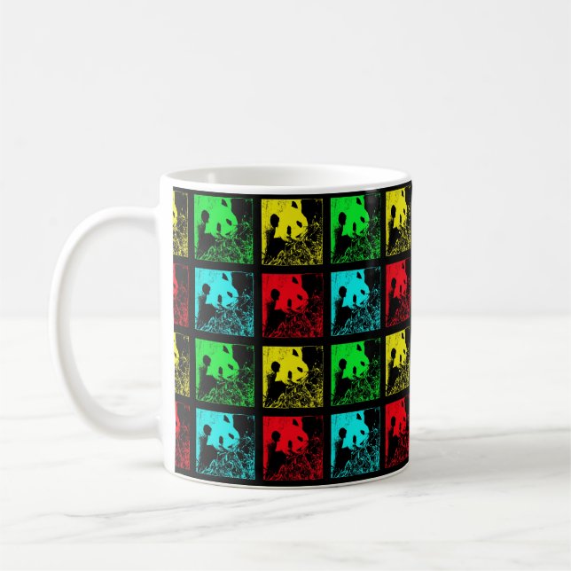 Mugg, Giant Pandas Pop Art, Red Blue Grönt Gult Kaffemugg (Vänster)