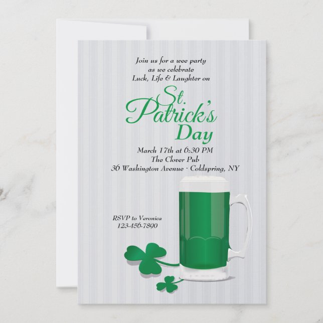 Mugg grönt öl St. Patrick's Day-inbjudan Inbjudningar (Framsida)