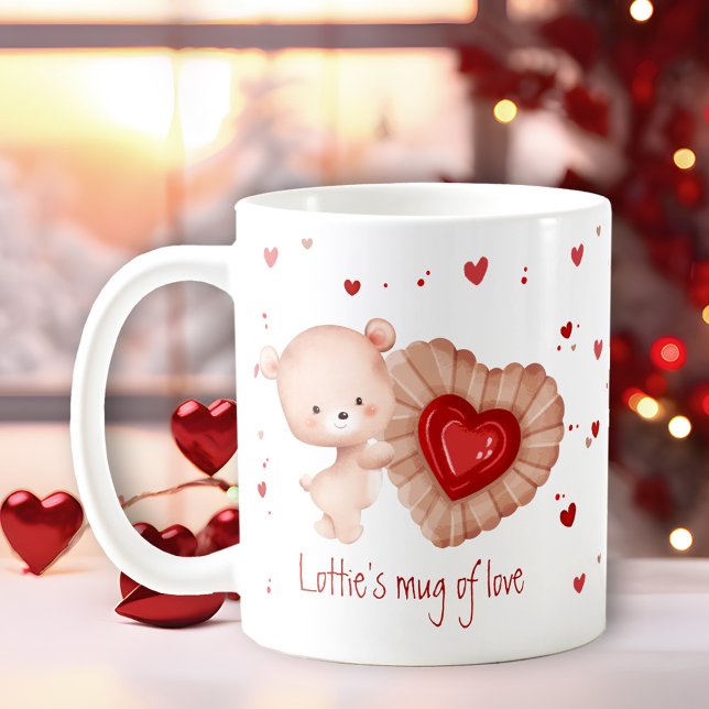 Mugg i Kärlek Cute Nalle Cookie Heart Valentine (Mug Of Love Cute Teddy Bear Cookie Heart Valentine)