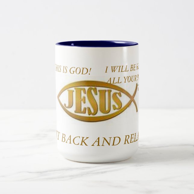 MUGG JESUS FISH BLAC INSIDA GULD EMBLEM OM WHI (Center)