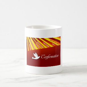 Mugg, konfirmation, duva på rött, strålar kaffemugg