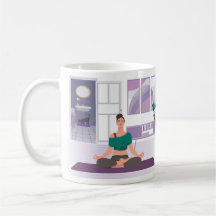 Mugg med bild av kvinna som gör yoga hemma
